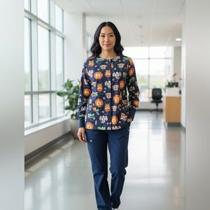 UA Scrubs Zoo Crew Animal Print Pediatric Nurse Scrub Top Small